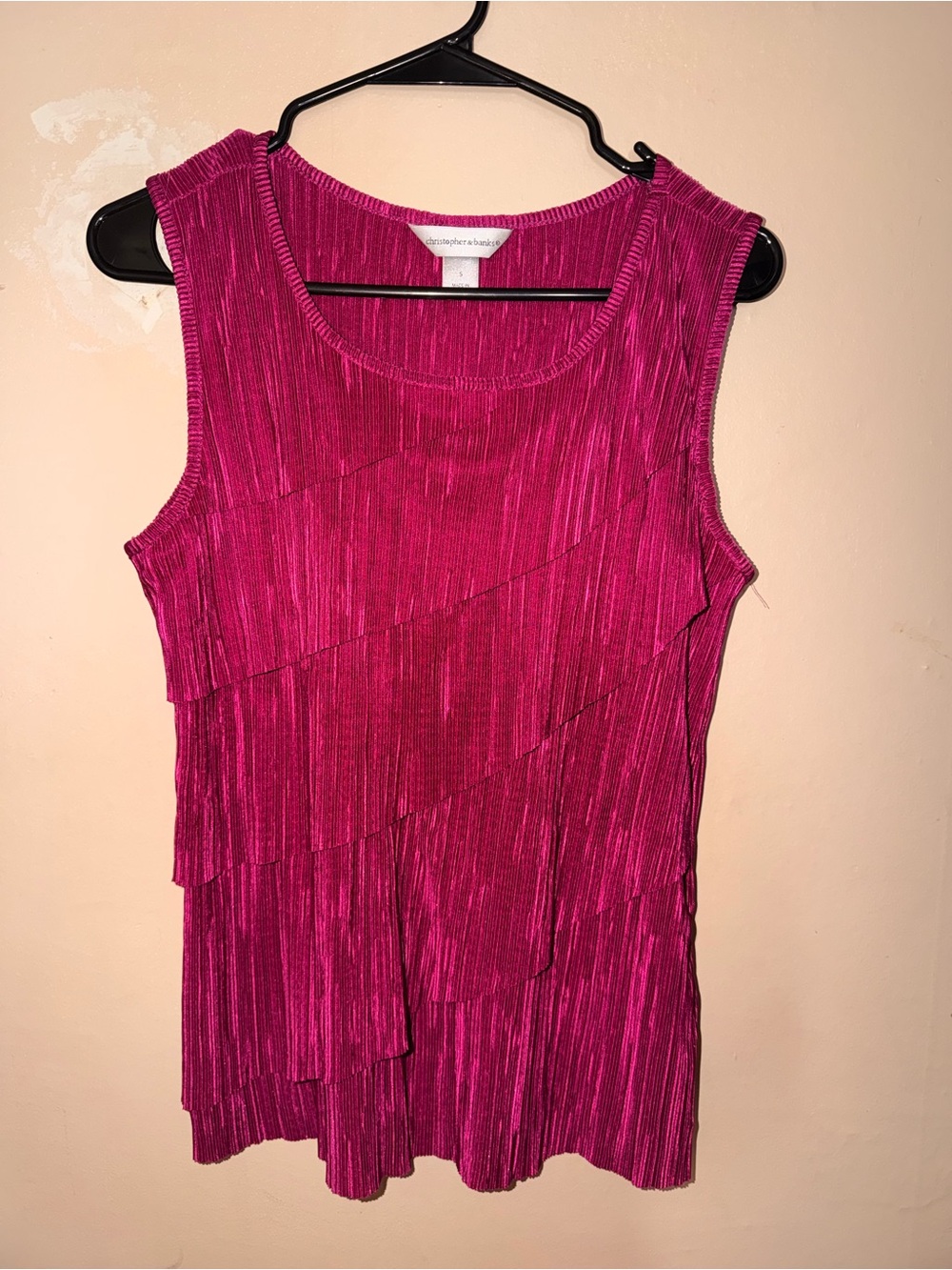 Christopher & Banks Hot Pink Tiered Pleated Tank